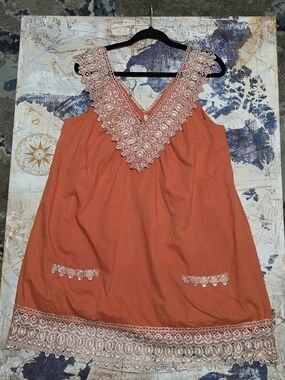 Lipsy Lined 100% Cotton Coral and Cream Lace Overlay Top/dress
